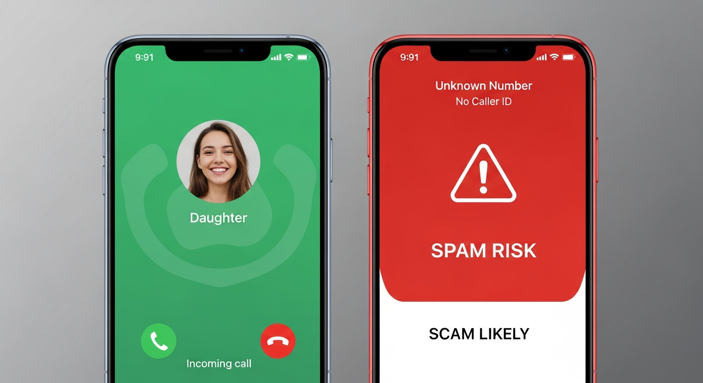Family member confidently verifying a phone call